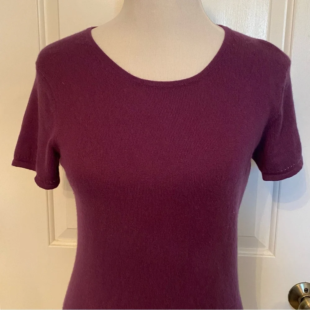 KINROSS SWEATER CASHMERE CREWNECK ROUND PURPLE SHORT SLEEVE SMALL S FIT